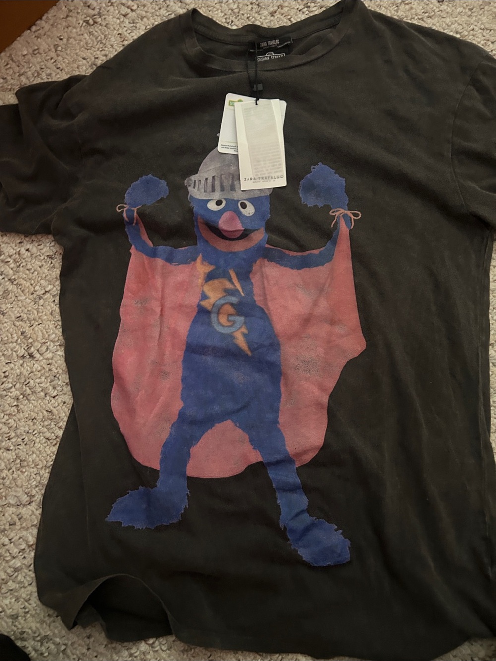 Zara Black Tee with Super Grover Graphic